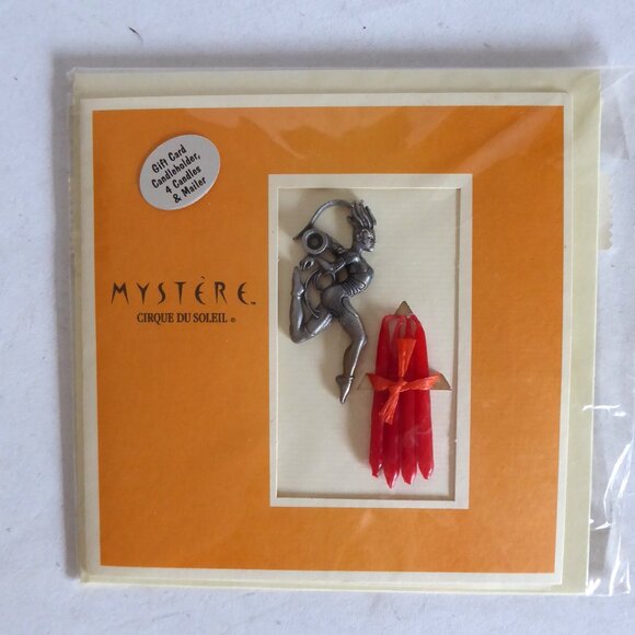 NEW 1999 CIRQUE DU SOLEIL MYSTERE MINI PEWTER CANDLE HOLDER & CANDLES - Picture 1 of 6